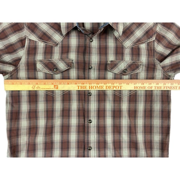 Cody James Authentic Western Apparel Brown Plaid Short Sleeve Pearl Snap Sz M - Picture 7 of 7